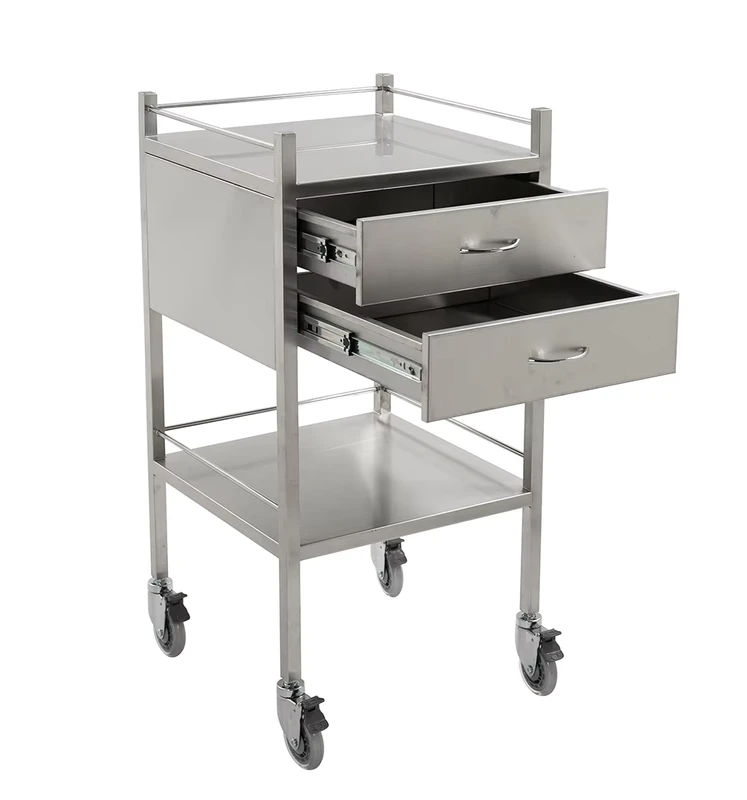 Carenovo Traditional Hospital and Hotel Operating Instrument Trolley 304 Stainless Steel 100kg Load Capacity Emergency Use