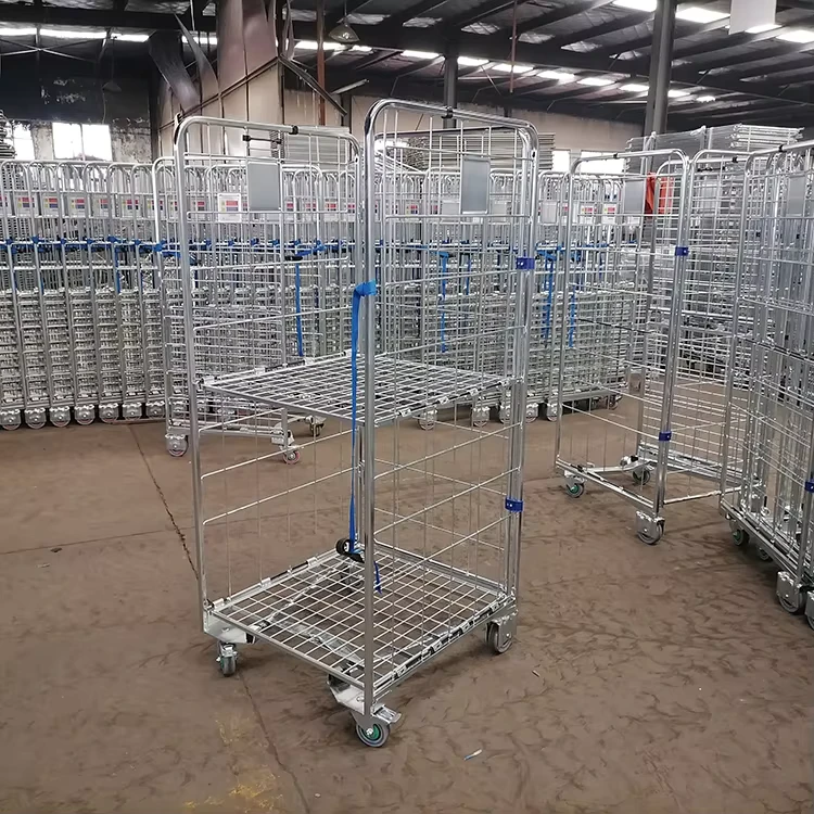 Cargo Logistic Storage Collapsible Movable Portable Supermarket Folding Rolling Logistics Cages Cart Trolley