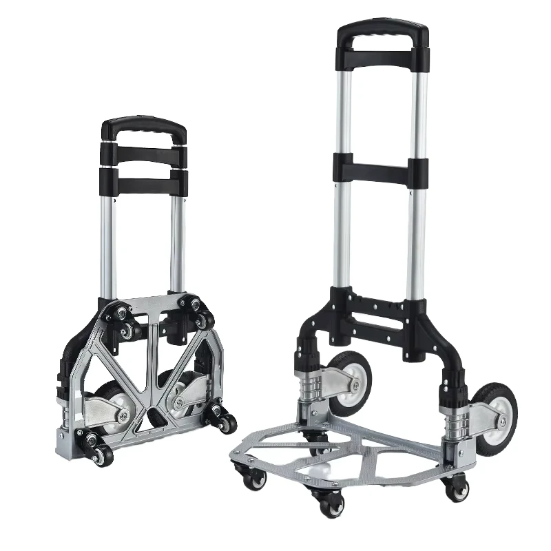 Cargo Truck Push Pull Four wheel Aluminum Platform Small Trailer Folding Household Hand Trolley Shopping Cart
