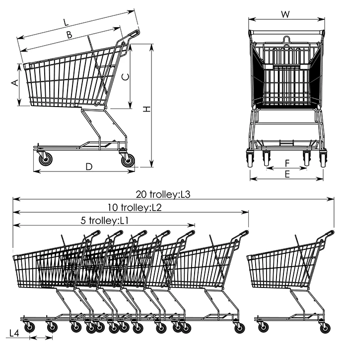 Cart Big Carts Collapsible Shopping Basket Trolley for Department Store Supermarket
