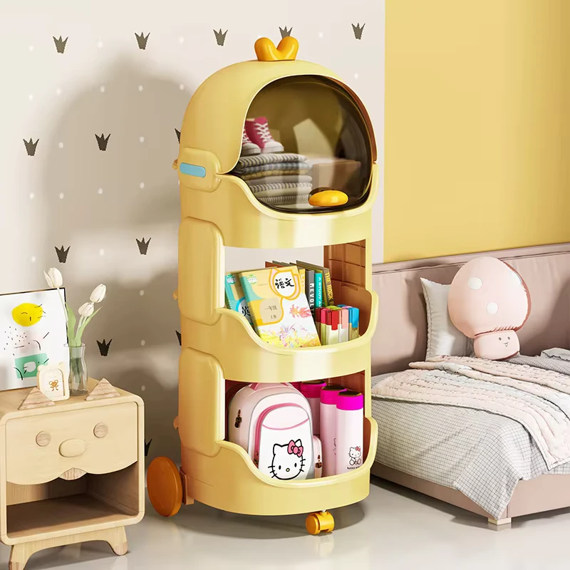 Cartoon Style Trolley Cart Household Movable Snacks Storage Shelf with Pulleys Toys & Storage Bins for Kids & Adults