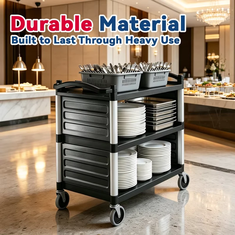 Catering Heavy Durable Plastic Utility Food Serving Duty Cart 3 Tier Food Service Trolley Hotel Cleaning Cart