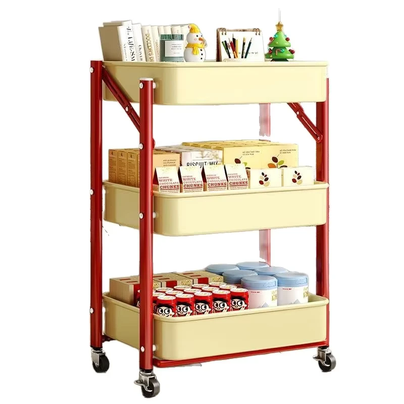 Cedar space Foldable 3 Tier Rolling Storage Cart Multi Color Metal Utility Trolley With Wheels for Home Kitchen Office