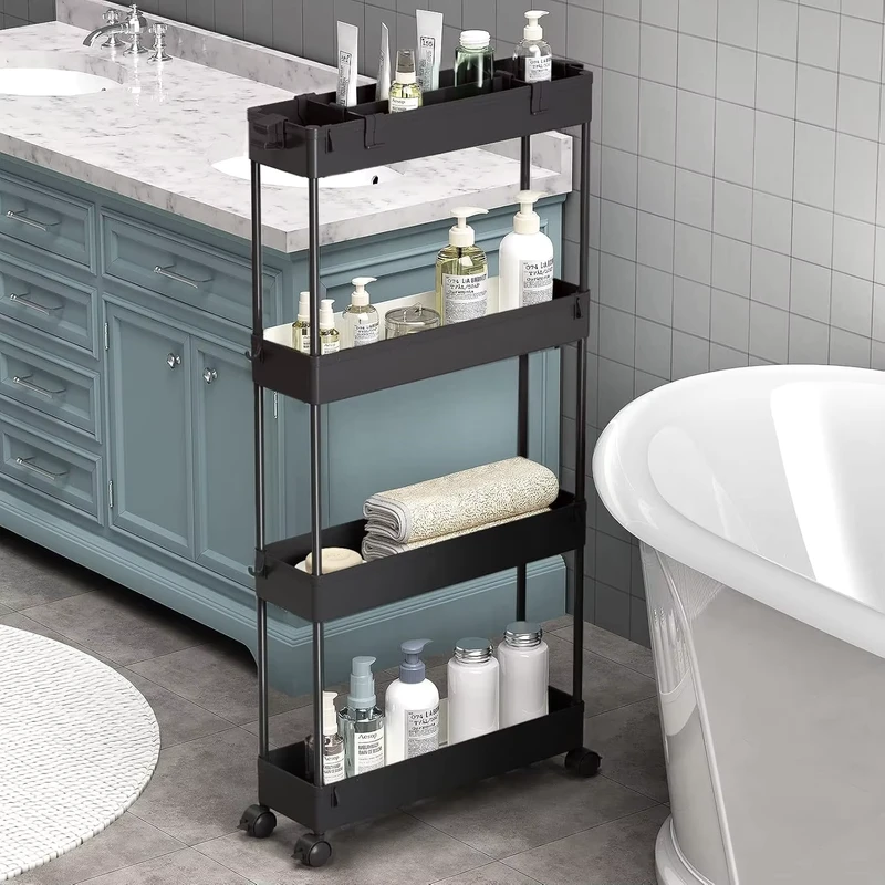 Cedar space Slim Storage Cart 1 4 Tier Bathroom Organizer Rolling Utility Mobile Shelving Laundry Room Narrow Places