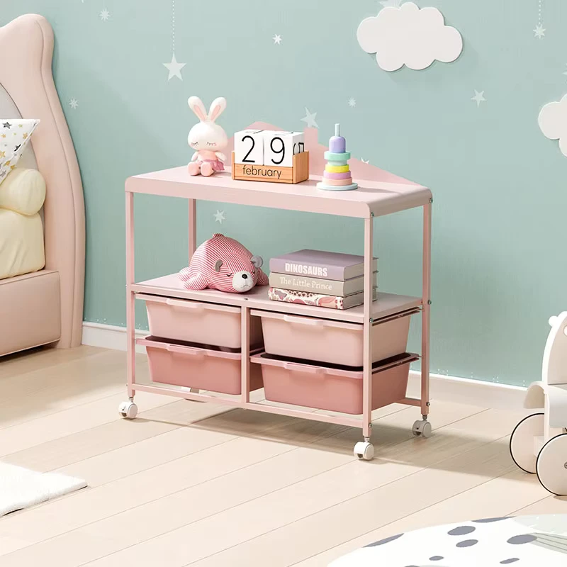 Children Metal Toy Storage Rack House Shaped Bookshelf Bookcase Nursery Movable Storage Rack