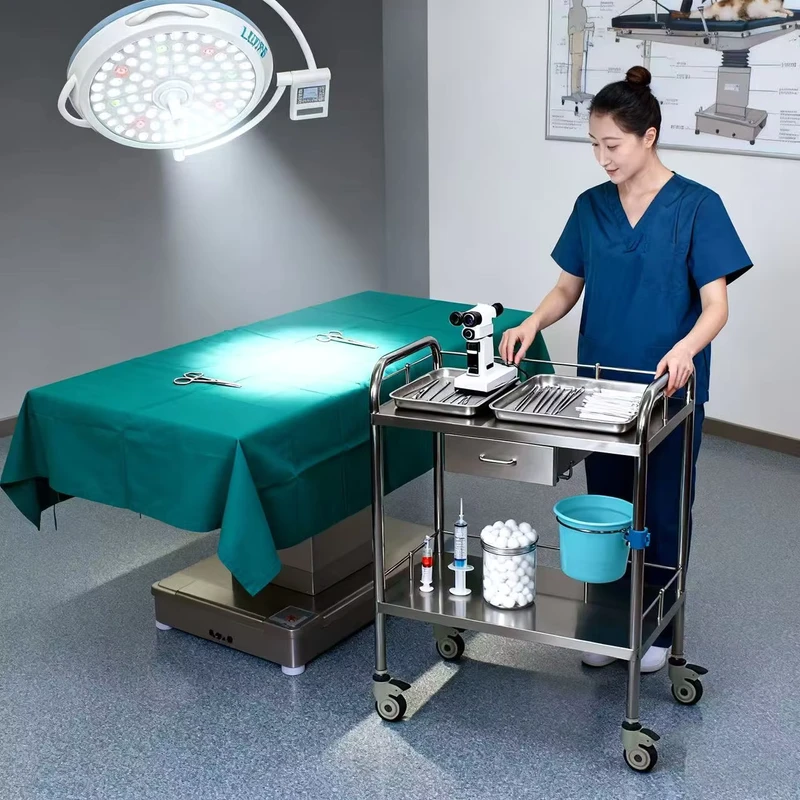 China Hospital Furniture Medical Instrument Surgical Device Stainless Steel Hospital Cart Instrument Trolley