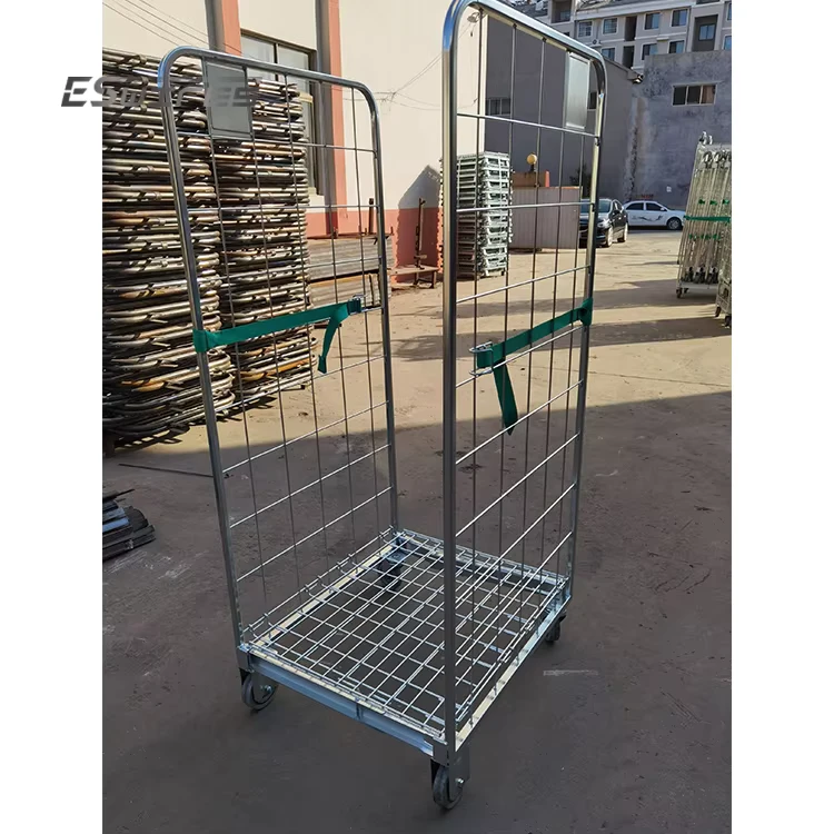 China Manufacture Galvanized Collapsible Wire Metal Mesh Roll Cage Trolley
