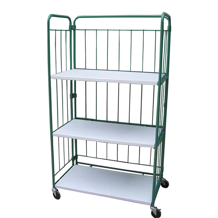 China Manufacturer 3 Side Folded Heavy Duty Wire Mesh Collapsible Trolley Roll Cage Containers