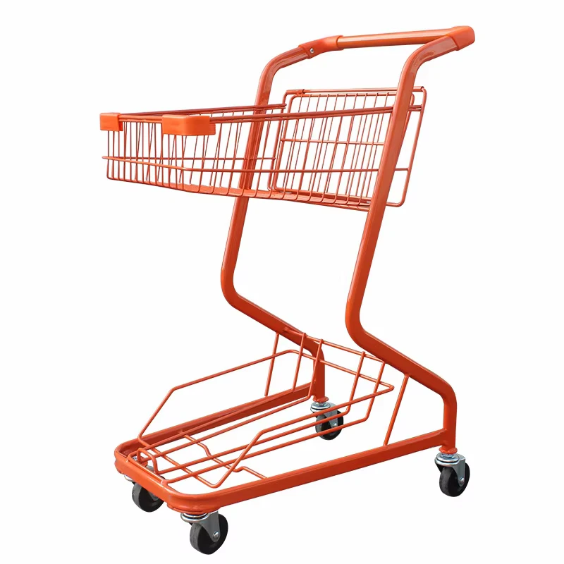 China Manufacturer Blue Metal Supermarket Shopping Cart Trolley with Wheels