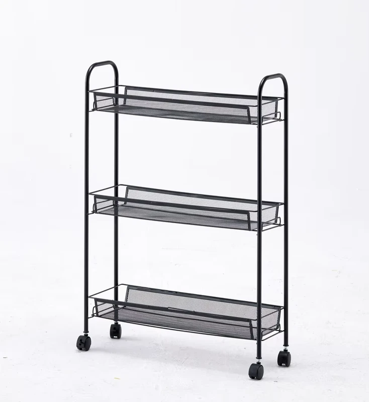 China Manufacturer Movable Household Trolley Kitchen Storage Rack with Vegetable Basket and Toy Organizer Metal Material