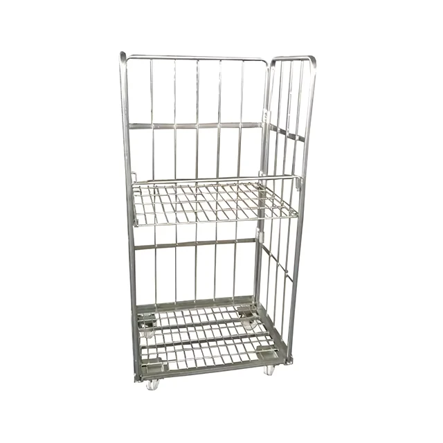 China Qingdao Warehouse Storage Industry Foldable Nesting Metal Mesh Collapsible Steel Roll Container Trolley 350kg Load