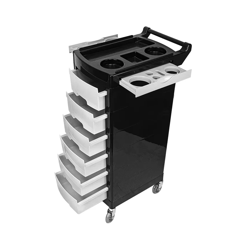 China Salon Furniture Barber Trolley Black Hair Stylist Salon Tray Trolley Beauty Hairdressing Cart