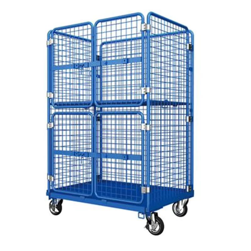 China Supermarket or Laundry Roll Container Foldable Roll Cage Trolley