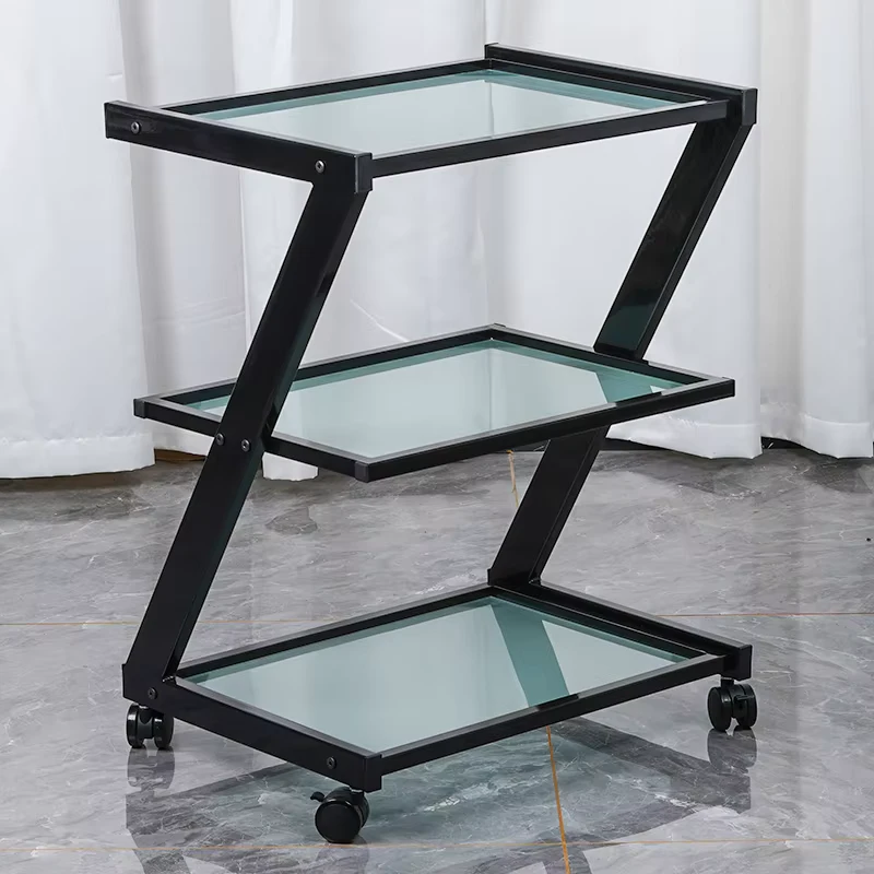 Chinese Direct Sales Hair Salon Trolleys for Barber Shop Accessories Salon Furniture Beauty With Glass Trolley Cart Black
