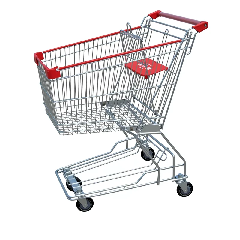 Chrome Plating 100L Supermarket Push Trolley Asian Style Shopping Trolly Cart