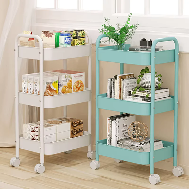 Classic Shelf Rolling Storage Salon Trolley Metal Frame and PP Baskets Salon Trolley 3 Tier 4 Lockable Wheels Salon Trolley