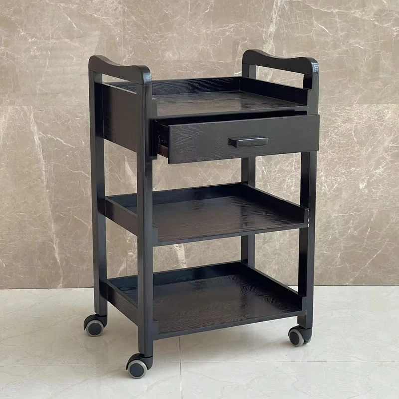 Classic Wooden 4 Wheel Trolley with Drawer for Beauty Salon and Workshop Use Easy Moving Salon Cart