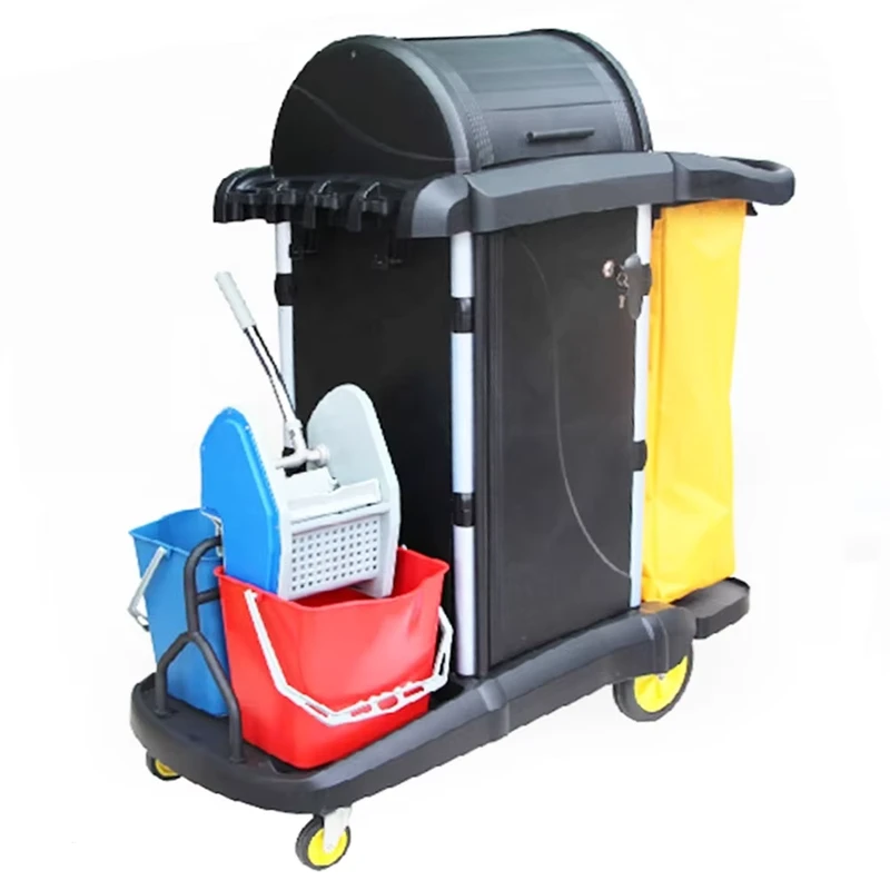 Cleaning Deluxe Housekeeping Janitor Cart High Capacity Hotel Room Cleaning Service Trolley Hospital Hand Push Utility Cart