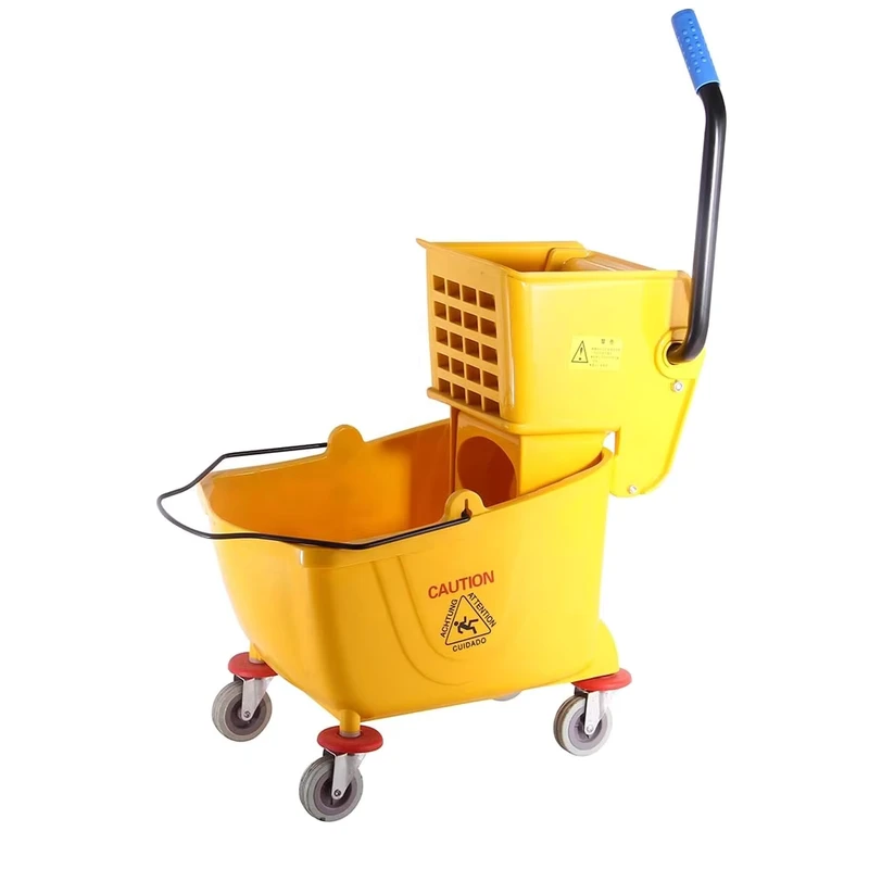 Cleaning Heavy Duty Industrial 25L Plastic Mop Bucket With Down Press Wringer on Wheels Rolling Hygienic Working Vehicle