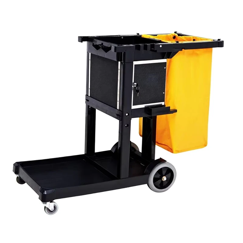 Cleaning Heavy Duty Plastic Janitor Cart With Oxford Bag Housekeeping Cleaning Caddy Rolling Maintenance Cart Custodial Cart