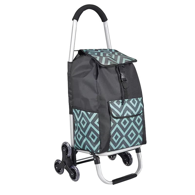 Climbing Stair Style Shopping Cart Trolley with Stitching Color Cloth Bag Aluminium Alloy Frame PU Wheels for Supermarket Use