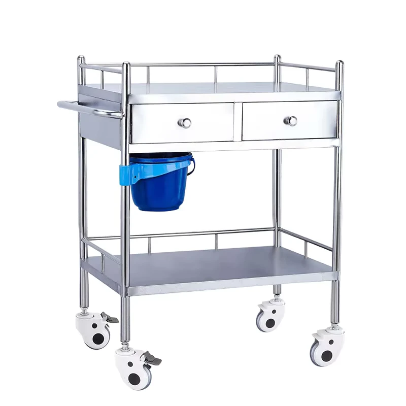 Clinic Hospital Medical Surgical Instrument Two Layer Three Layer Trolley Stainless Steel Trolley with Drawers Wheels