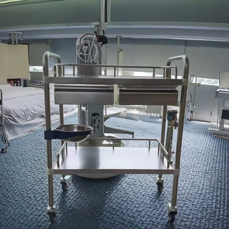 Clinic Nursing Trolley Hospital Treatment Cart Movable Stainless Steel Storage Table