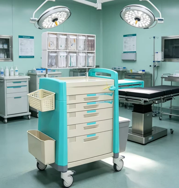 Clinical Abs Surgical Anesthesia Cart Lockable Drawers Top Supply Boxes for Nurse Station Operating Room