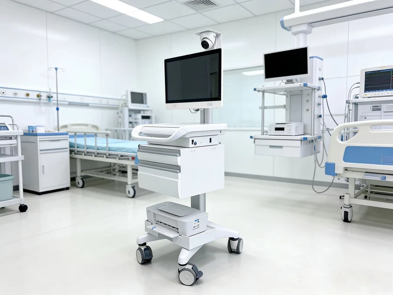 Clinical Medical Trolley Hospital Furniture Height Adjustable Hospital Cart Sturdy Base Laptop Monitor