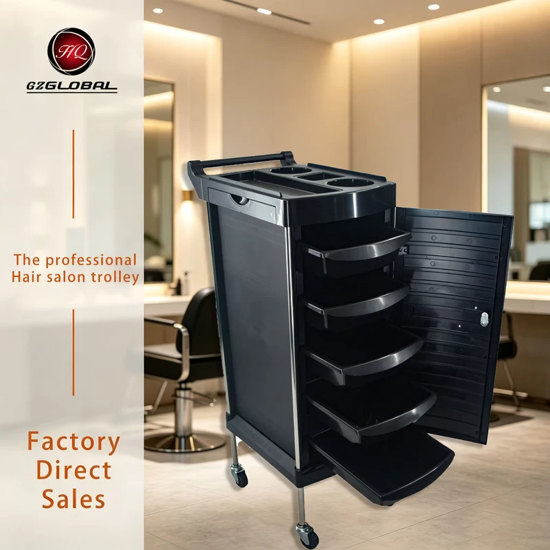 Closed Door Hairdressing Trolley Multi Pull out Drawers Mobile Rolling Barber Tool Cart With Cup Holders