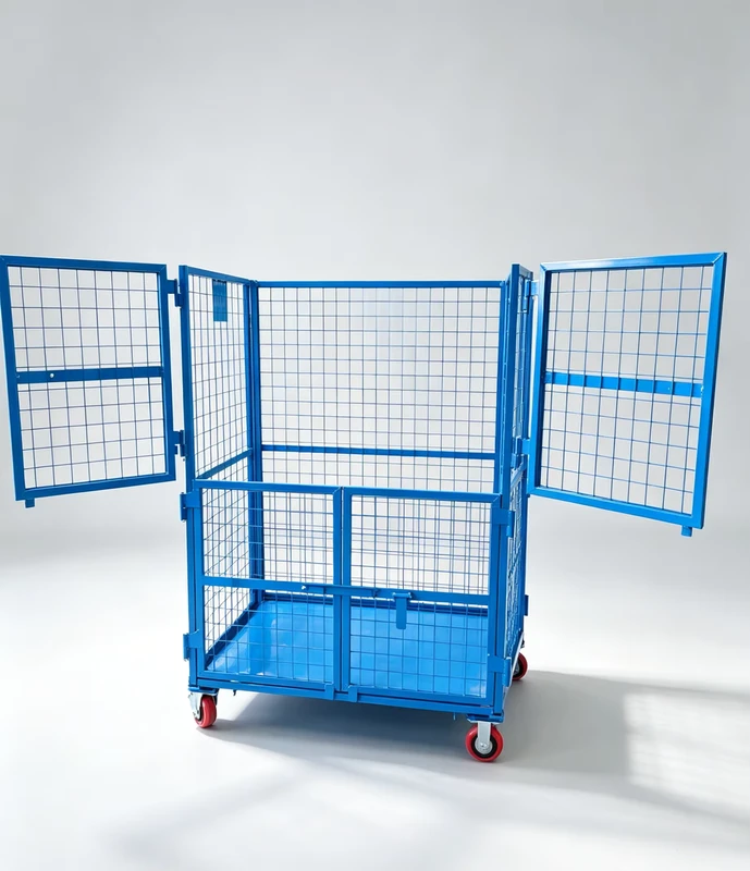Collapsible 2 Tier Metal Trolley Cage Storage Container with Shelves for Warehouse Handling