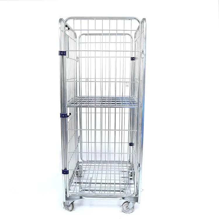Collapsible 4 Sides Zinc Powder Coated Dolly Roll Cage Logistics Trolley for Warehouse