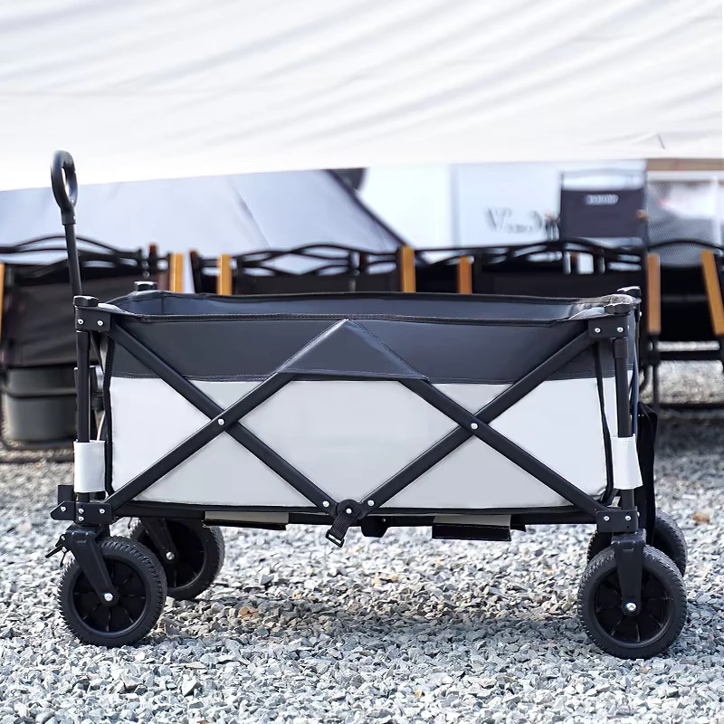 Collapsible 4 Wheel Camping Cart Outdoor Folding Trailer Picnic Travel Handcart Foldable Portable Camping Trolley Carbon Steel