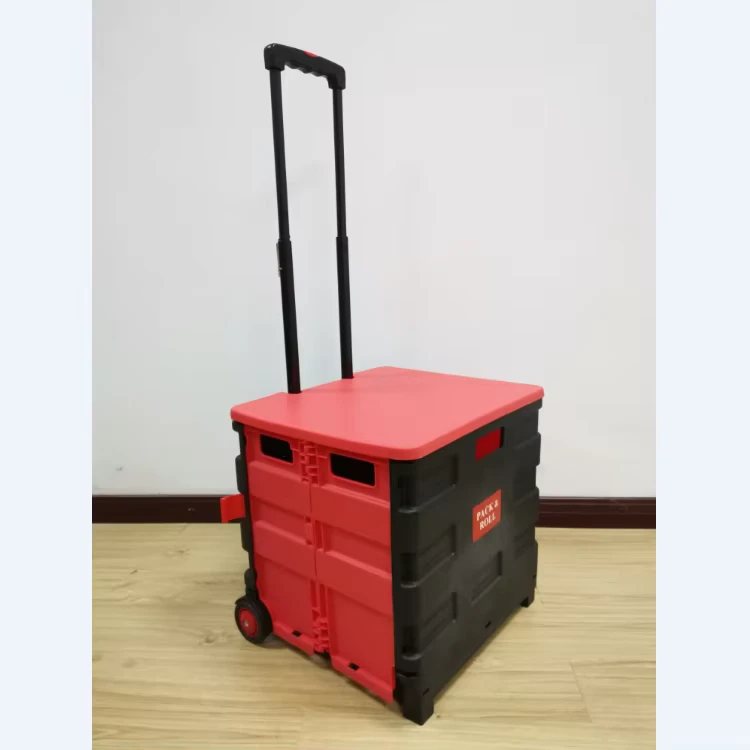 Collapsible 62L Plastic Rolling Wheeled Trolley Folding Shopping Cart