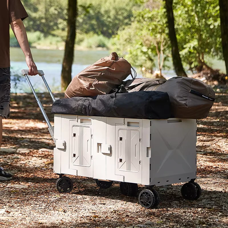 Collapsible Camping Storage Cart Versatile Outdoor Foldable Storage Box With Cutting Board and Wheels