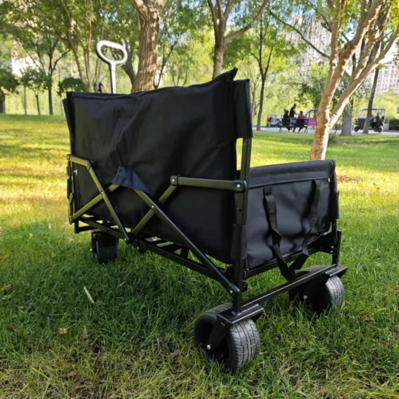 Collapsible Comfortable Seat Pull Cart Heavy Duty Large Capacity Foldable for Transport Rest Travel Hiking Market Trips