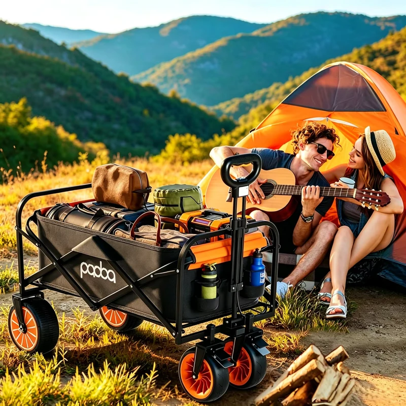 Collapsible Electric Camping Cart Power Assist Wagon Heavy Duty Trolley With Optional Table for Outdoor Garden
