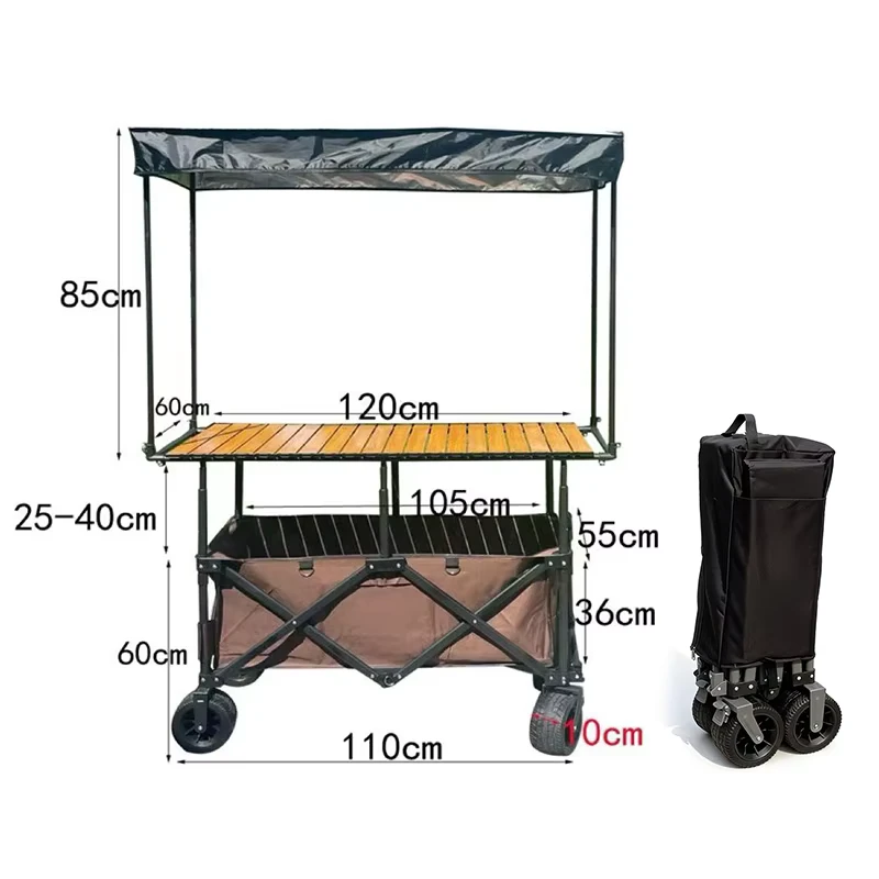Collapsible Foldable Adjustable Four Wheel Wagon Cart Adjustable Height Table Multi functional Outdoor Food Cart Trolley Tools