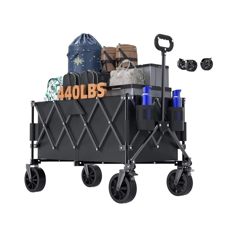Collapsible Foldable Heavy Duty Roll Container All Terrain 4 Wheel Wide Wheels Brakes Stainless Steel Oxford Material