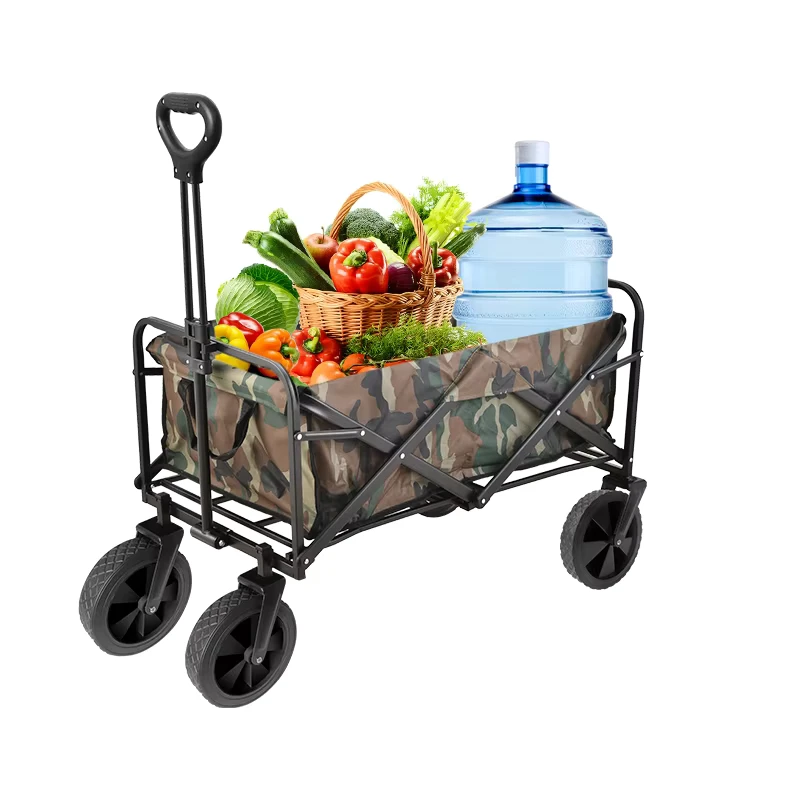 Collapsible Foldable Heavy Duty Shopping Wagon 220lbs Capacity Steel Frame Four Wheeled Cart Big All Terrain Wheels Drink