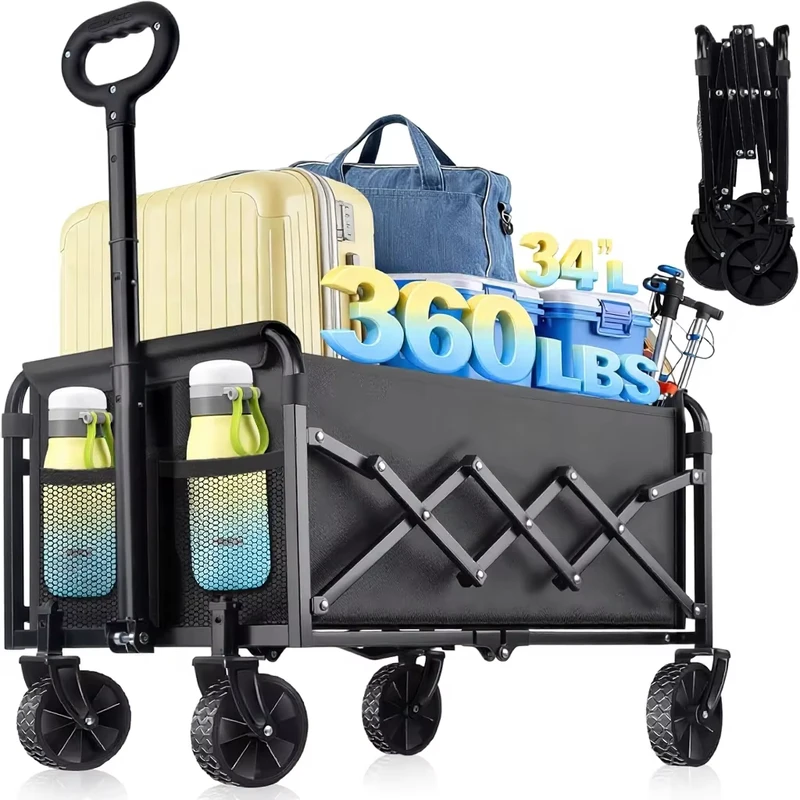 Collapsible Foldable Heavy Duty Wagon with Big Sand Wheels Portable Camping Shopping Garden Sports Outdoor Mover Trolley