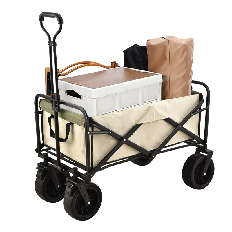 Collapsible Foldable Wagon 220lbs Capacity Heavy Duty Utility Garden Cart Big Wheels Drink Holders Steel PVC OEM Storage Tools