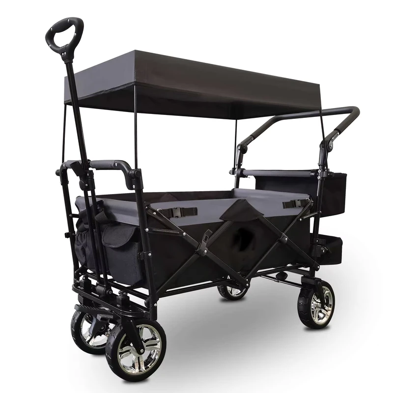 Collapsible Folding Metal Utility Trolley Wagon Plastic Roll Container 120KG Load Capacity Shopping Outdoor Garden Beach Picnics