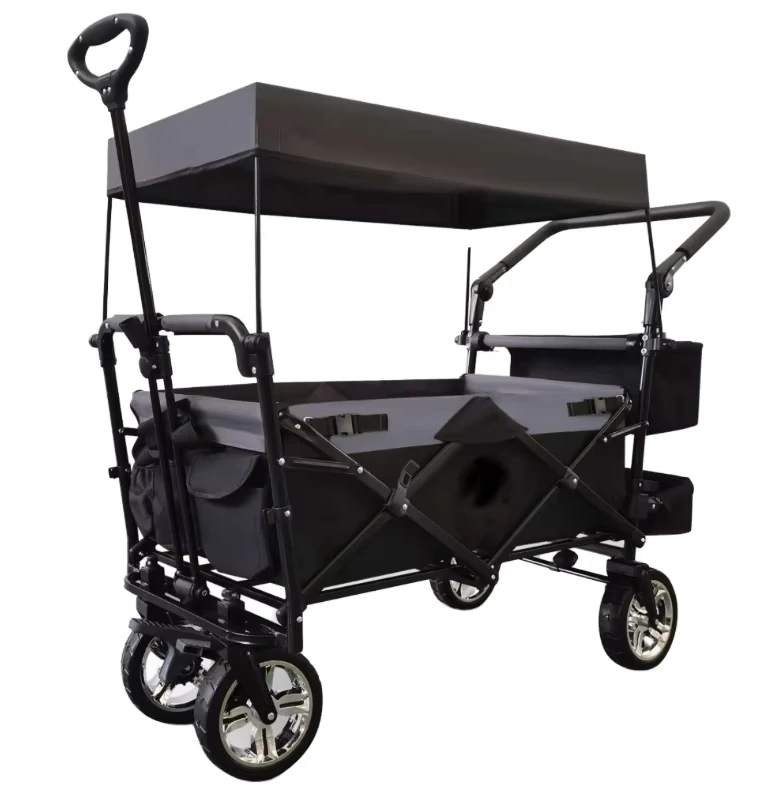 Collapsible Folding Metal Utility Trolley Wagon Platform Four Wheel Shopping Tools Outdoor Garden Beach Picnics Trail Camping