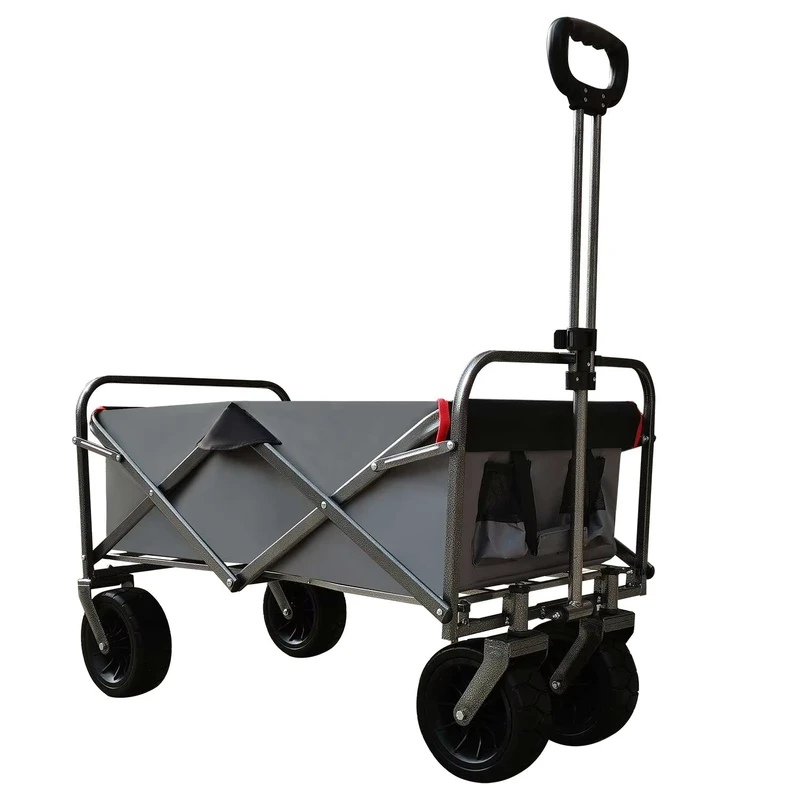 Collapsible Folding Stainless Steel Four Wheel Camping Wagon Beach Trolley Shopping Tools Food Cart Storage Trailer