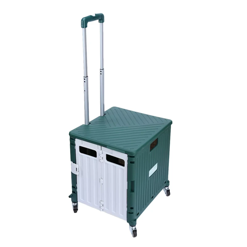 Collapsible Folding Utility Cart Heavy Duty Rolling Crate with 360° Wheels Telescoping Handle with Lid