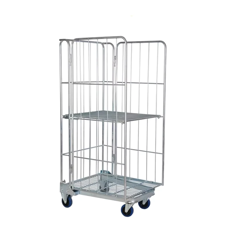 Collapsible Galvanized Nesting Mesh Z Frame Roll Container with Wheels Folding Transport Cage Trolley Cart