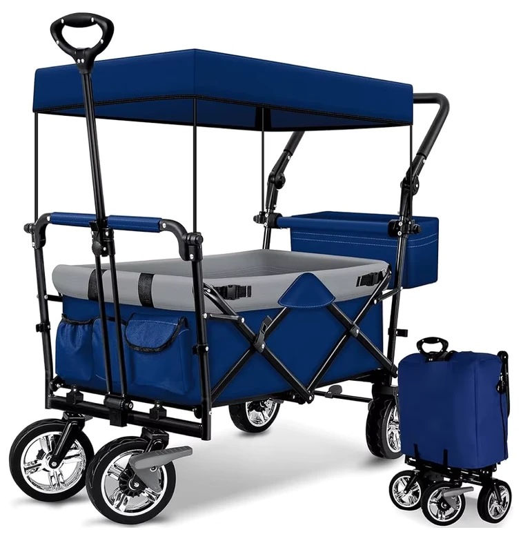 Collapsible Heavy Duty Folding Wagon Trolley Outdoor Utility Wagon Camping Wagon Cart With Canopy