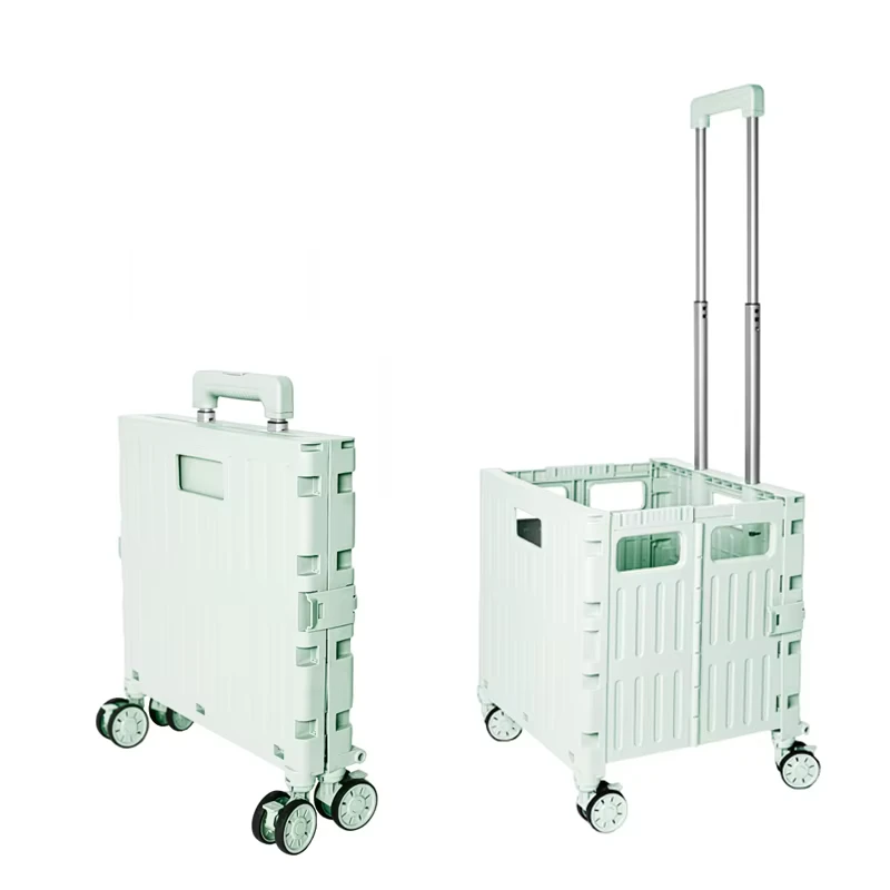 Collapsible Large Portable 4 Wheel Steel Folding Shopping Cart Trolley with Lid 25 35 KG Load Capacity Customized Colors