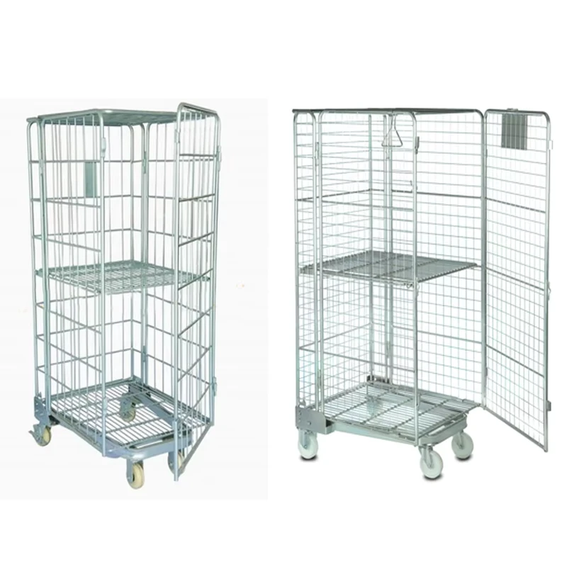 Collapsible Logistics Pallet 4 Sided Storage Cage Nestable Rolling Laundry Container Roll Trolley